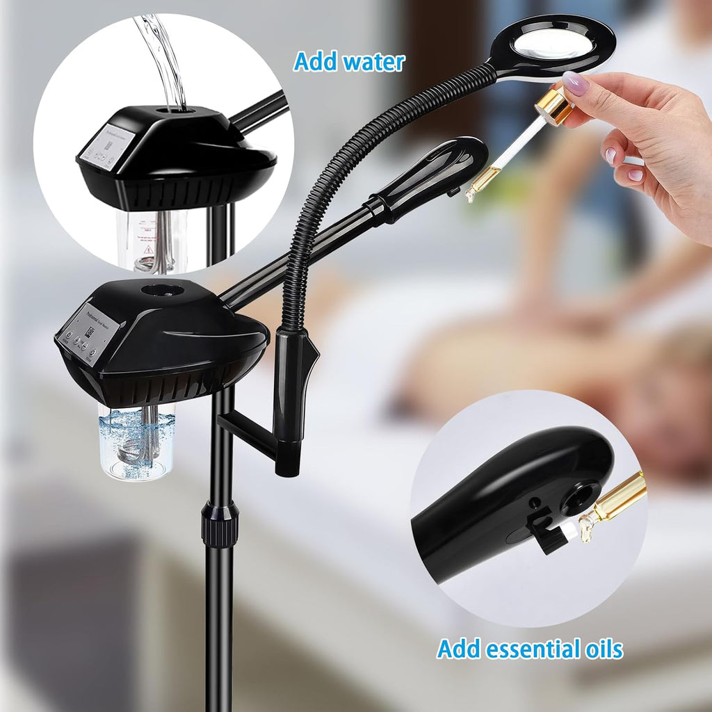 Professional Facial Steamer with 5X Magnifying Lamp, More Steam | Deep Cleansing and Hydration, Ozone Face Steamer on
