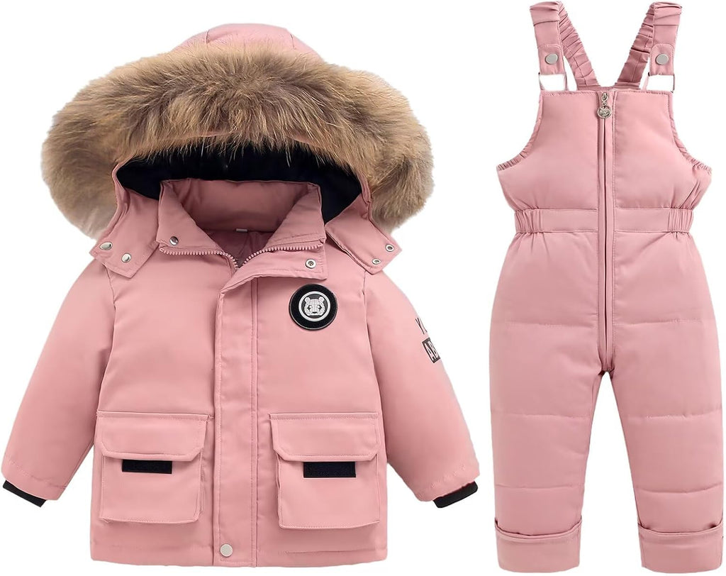 Toddler Snow Suits Boys Girls Hooded Down Jacket & Ski Bib Pants Set Baby Snowsuit Coat Infant Winter Jumpsuit 18M-4T