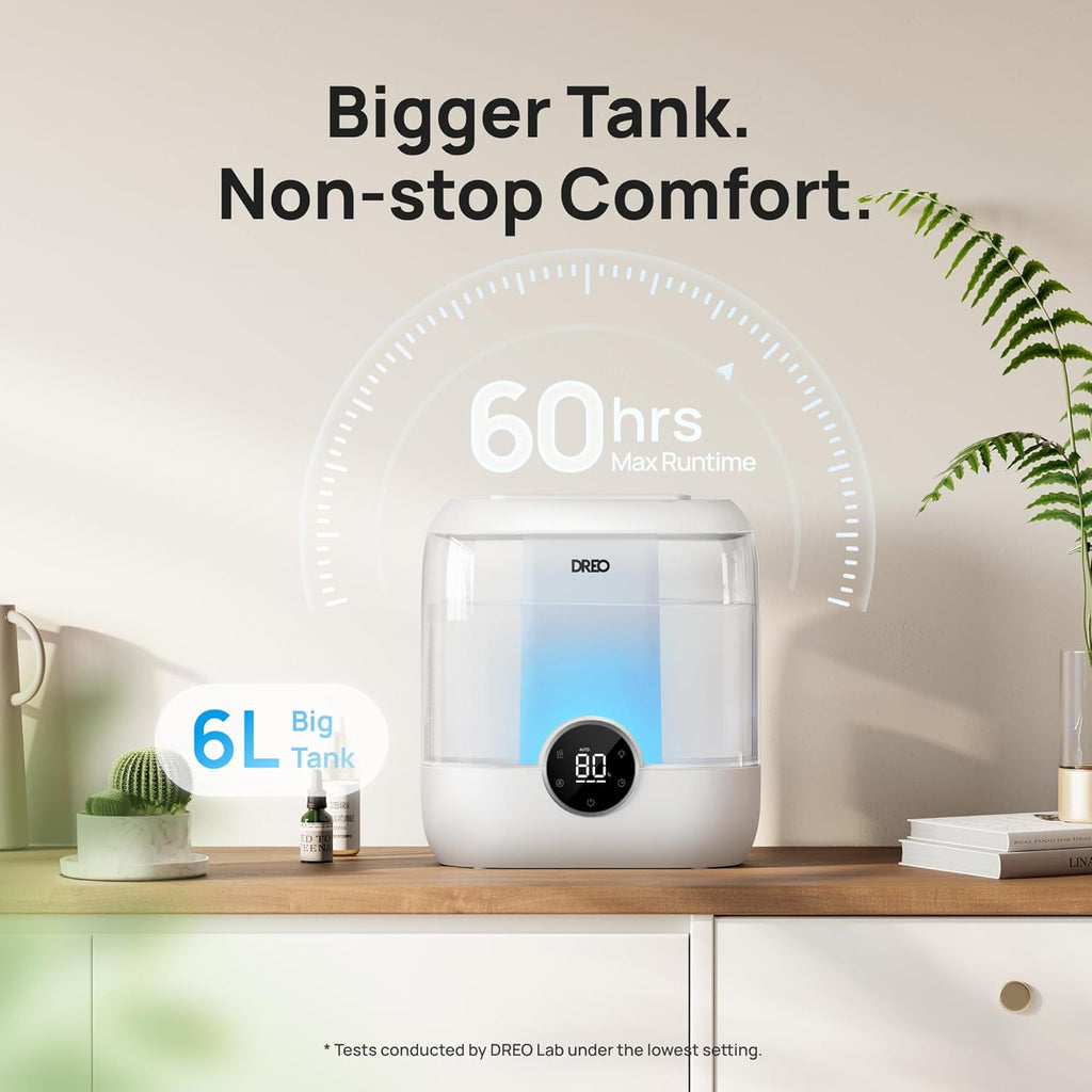 6L Humidifiers for Bedroom, 60H Runtime, 28 dB Quiet, HM524 | Precise Humidity Control, Easy to Refill & Clean