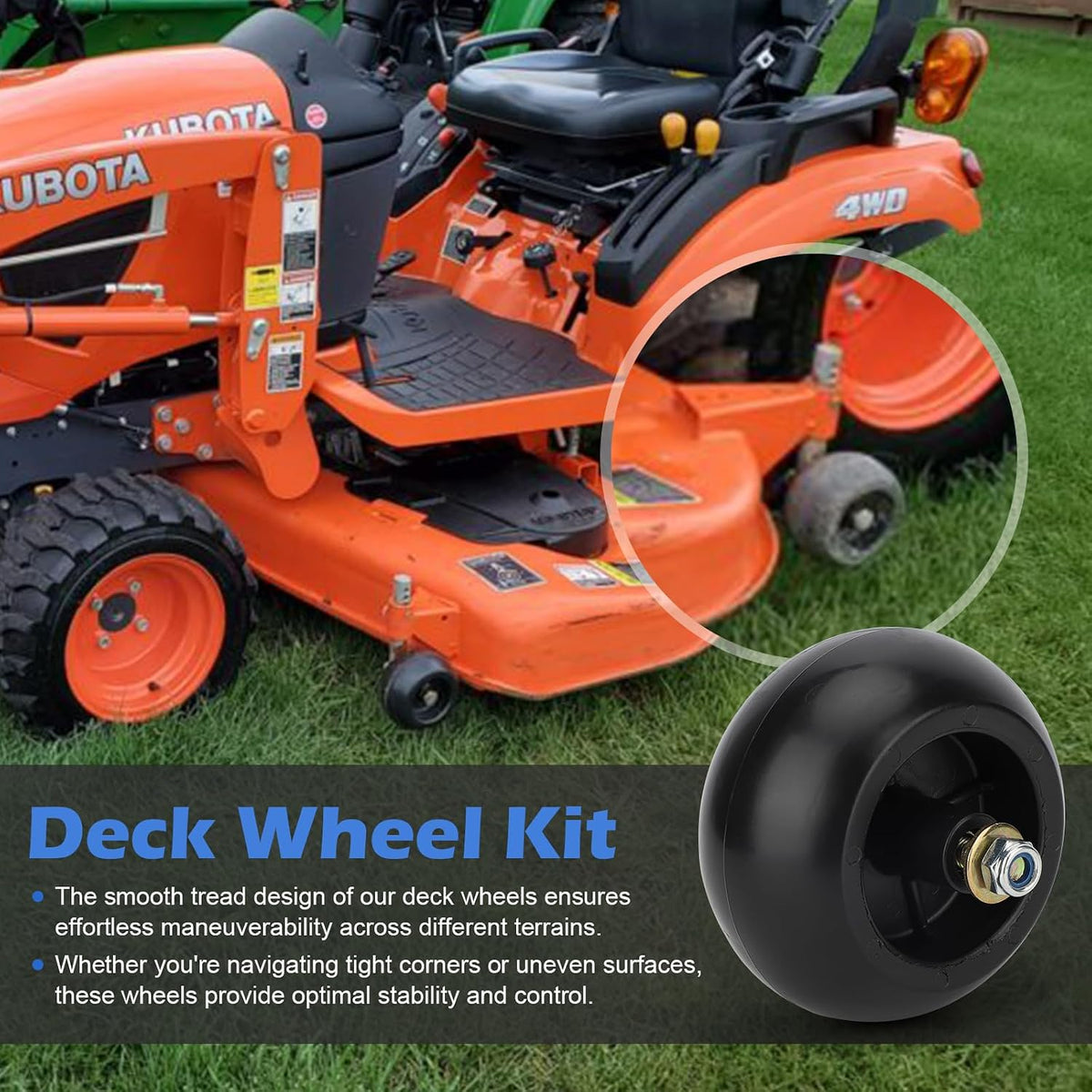 6-Pack Lawn Mower Anti-Scalp Deck Wheel Kit Fit for Bad Boy 022-5234-98 Exmark 103-3168 103-4051 103-7263 and Kubota 68-2730. Fits 5/8” bore wheels Includes hardware for Exmark Toro and more