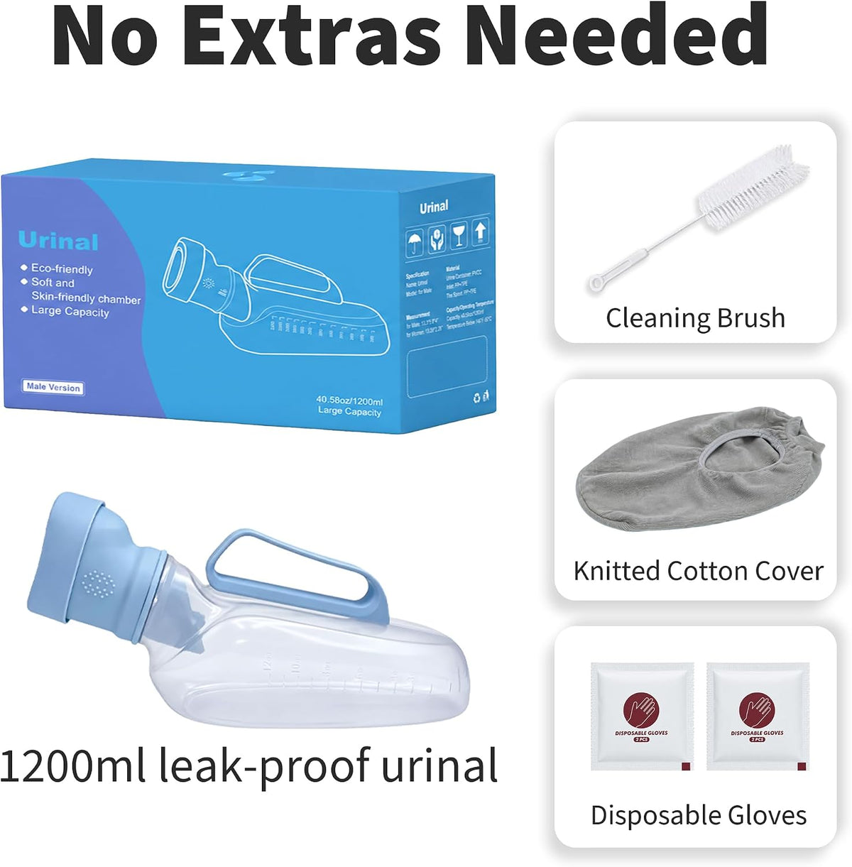 Portable Urinals for Men, 40 fl oz, Soft Silicone Opening