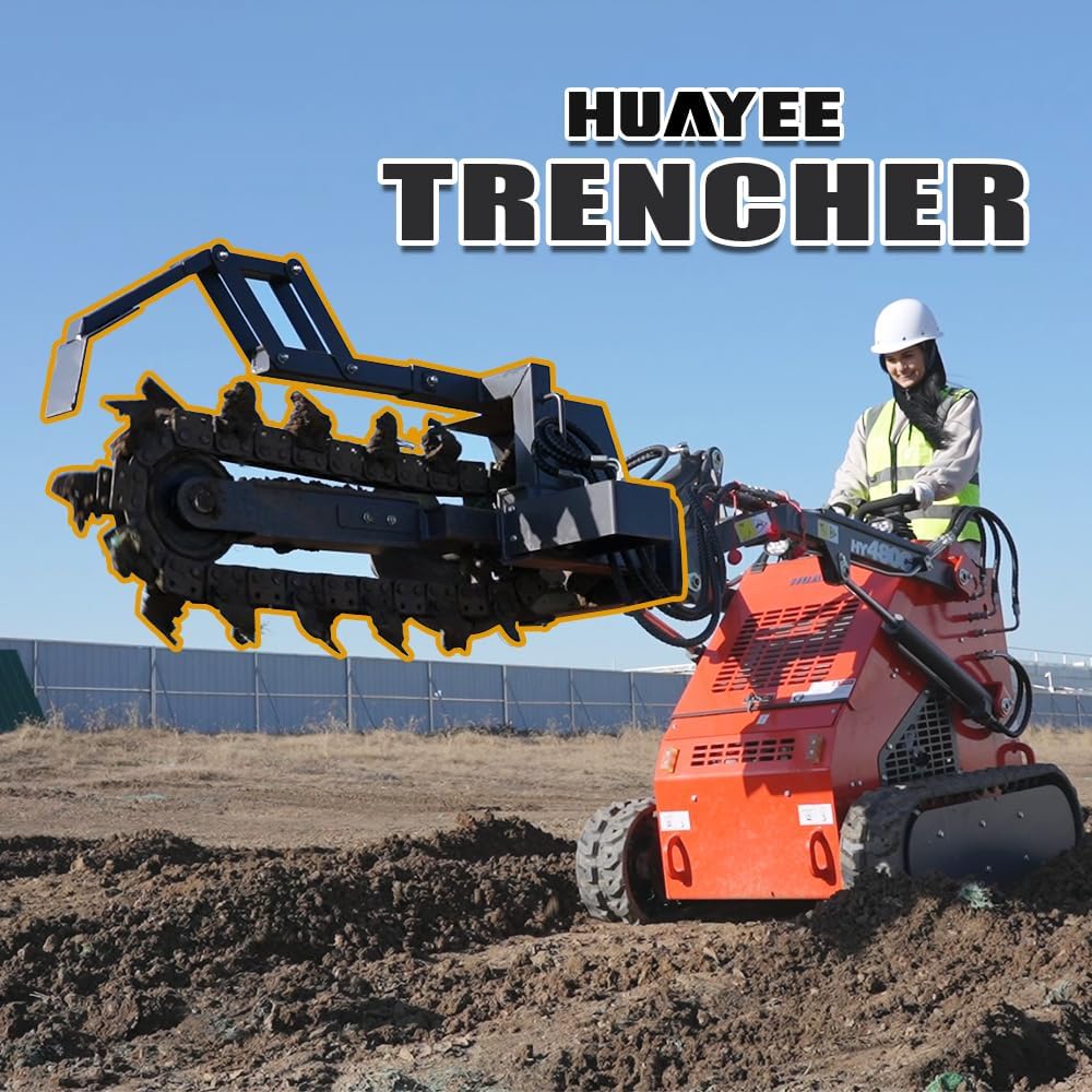 Mini Skid Steer Hydraulic Earth Trencher Attachment, 588mm Width | High Speed Chain Trencher Post Hole Pipeline