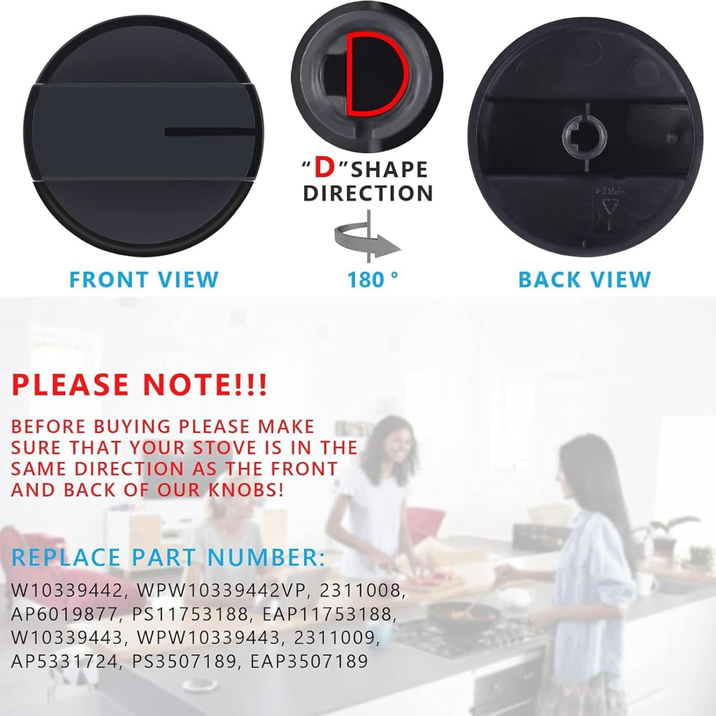 2Pcs Cooktop Knobs Replacement Parts for WFG320 WFG505 WFG510 WFG520 WFG524 Stove Barbecue Knob