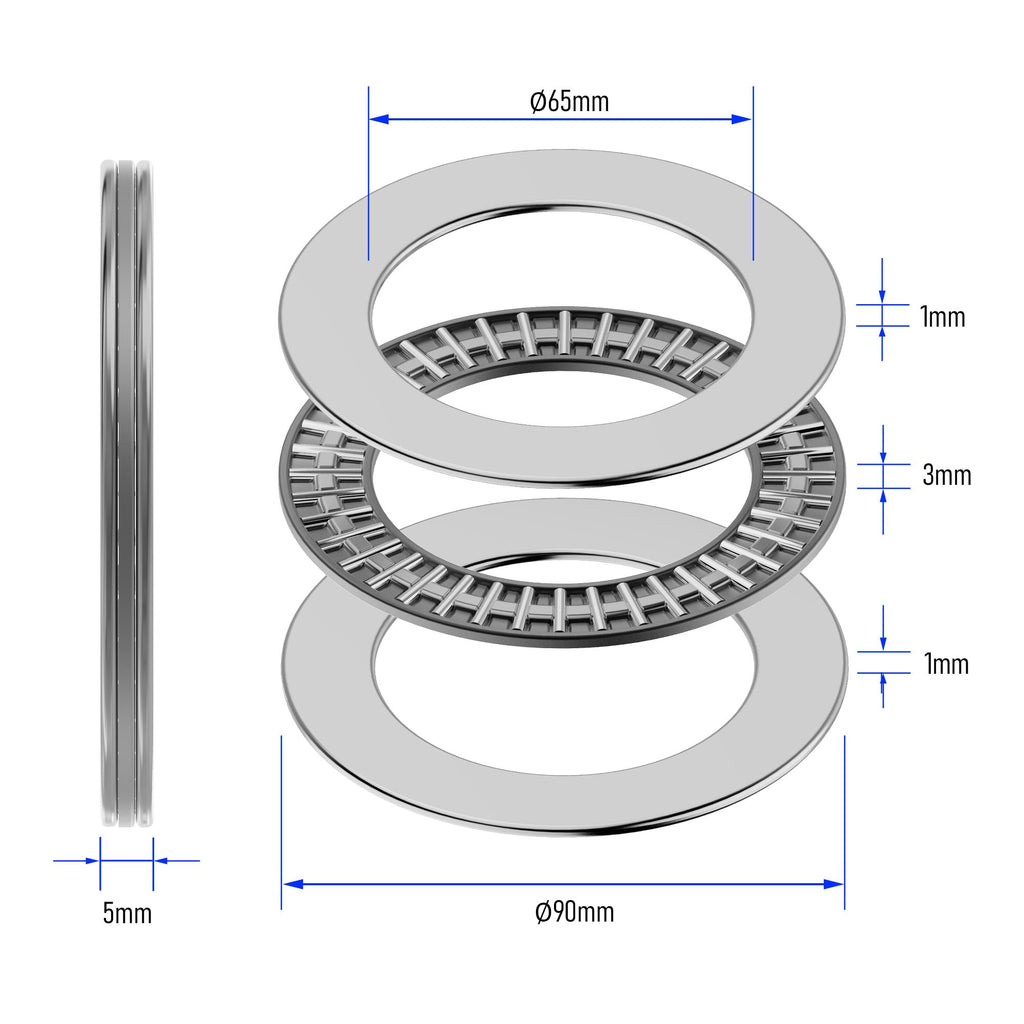 FOCMKEAS AXK6590 2AS Thrust Needle Roller Bearings with Washers 65mm Bore 90mm OD 4mm Thickness Industry Thrust Bearing