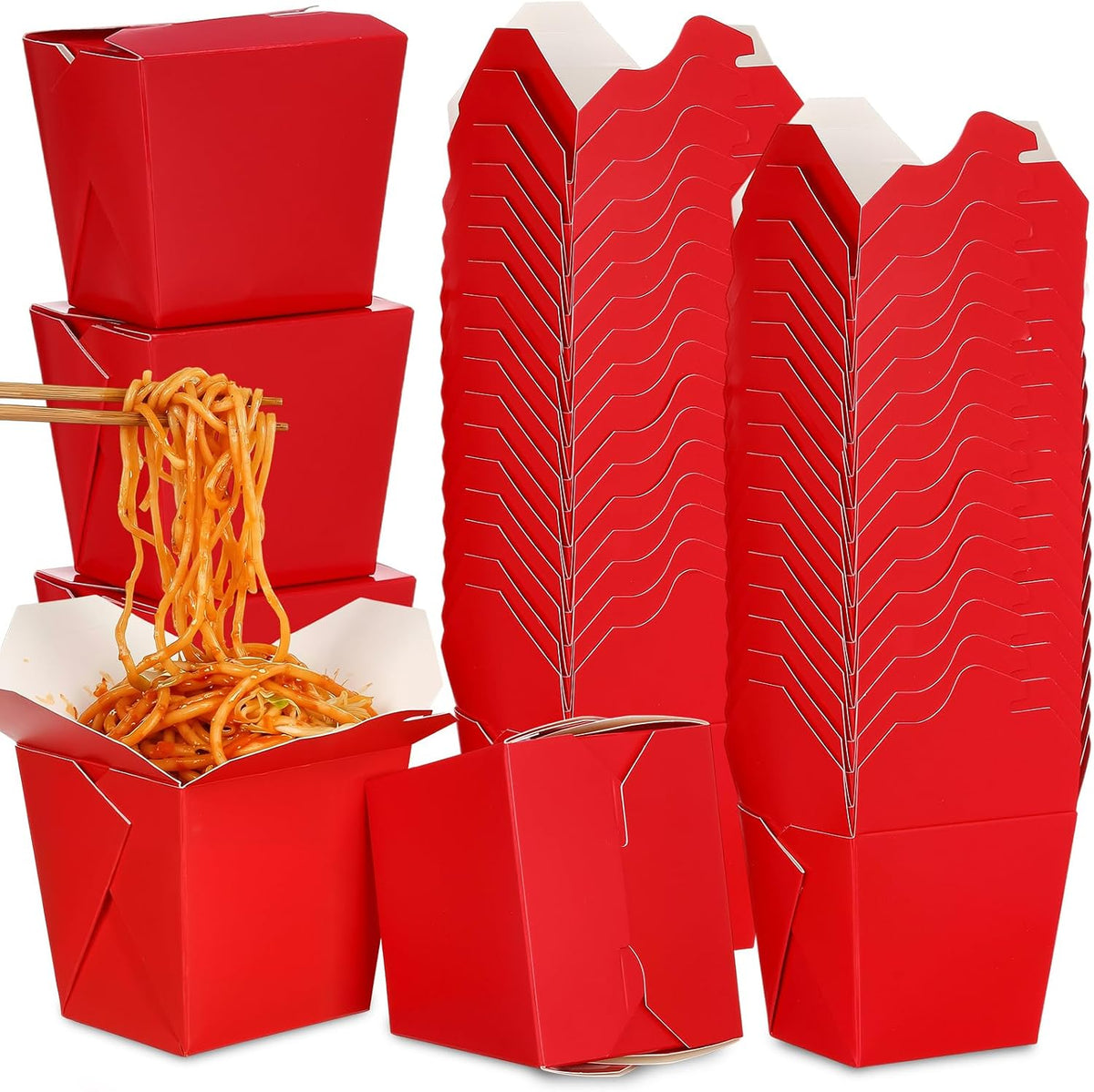 100 Pack 16 oz Chinese Take out Boxes Food Box, Red
