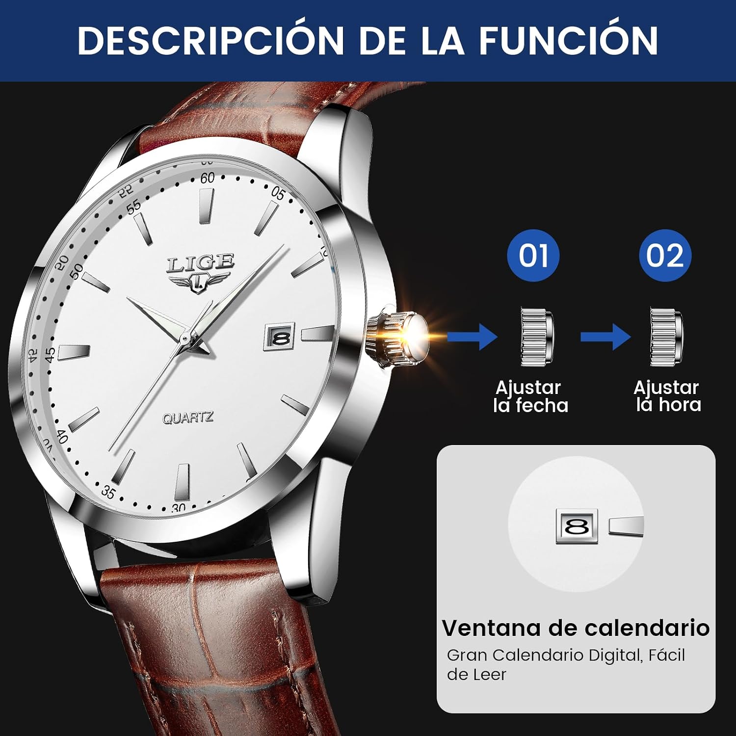 Watches for Men Waterproof Analog Dress Vintage Chronograph Analog Casual Leather Stainless Steel Unique Quartz