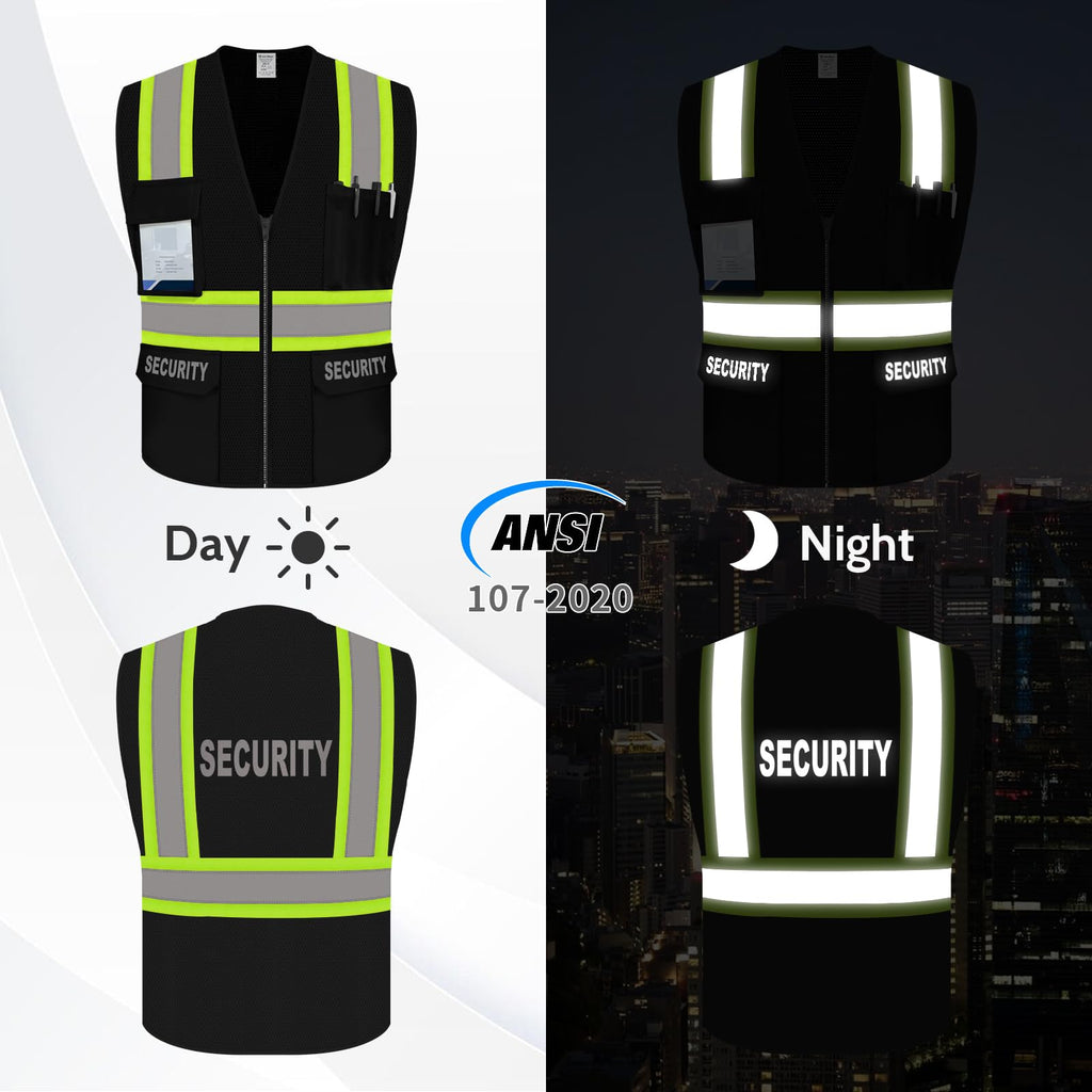 Security Vest for Guard, Safety Vest with Pockets, Black, XL