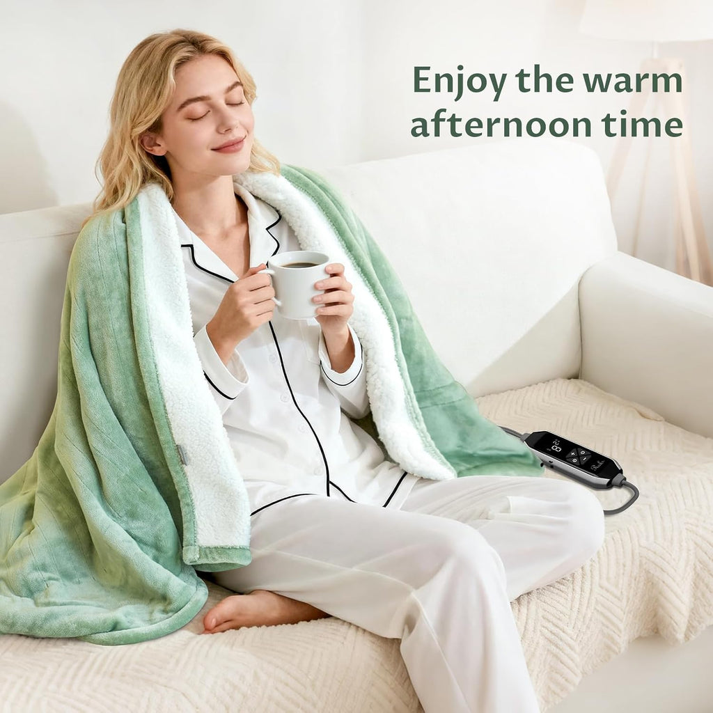 Heated Throw Blanket, 10 Heat Levels, 1-9 Hour Timer, Green | 50" × 60", ETL & FCC listed, machine washable
