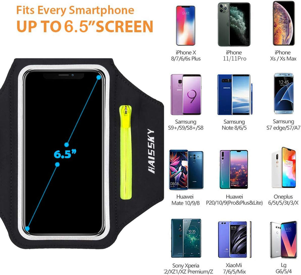 Running Armband with Earphone Pouch Fits Phones up to 6.9" | Cell Phone Armband for iPhone, Water Resistant &