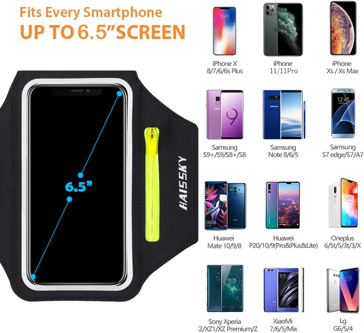 Running Armband with Earphone Pouch Fits Phones up to 6.9" | Cell Phone Armband for iPhone, Water Resistant &