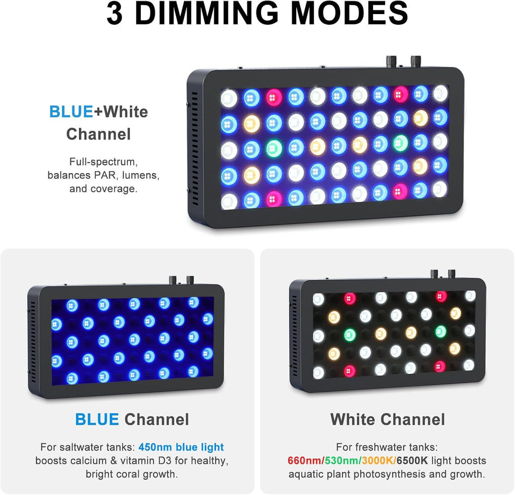 Aquarium Light, 100W Full Spectrum LED Reef Lights, 16"x8"x2.4"