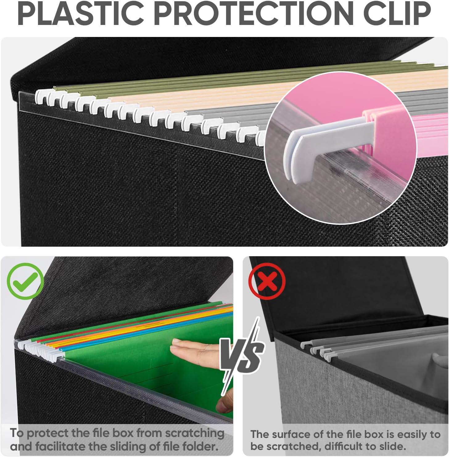 File Organizer Box with Lid, Collapsible File Folder Organizer with Plastic Slide, Hanging File Folder Box for Office