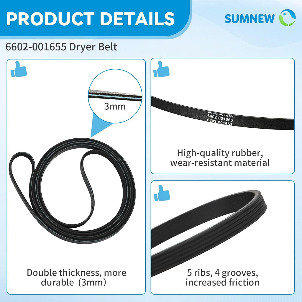 6602-001655 Dryer Belt Replacement Part Compatible with Samsung Dryers