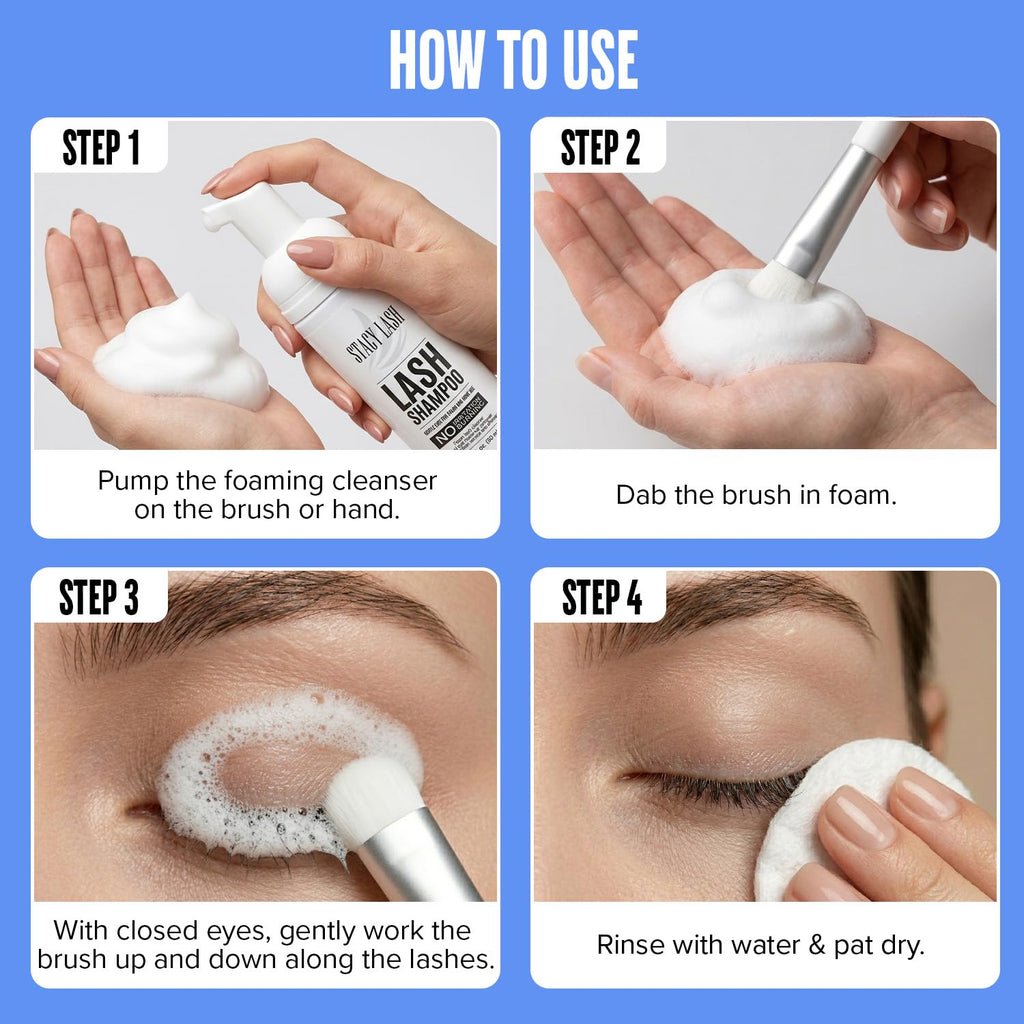 Eyelash Extension Shampoo + Brush / 3.38 fl.oz / 100ml / Korean Makeup Remover/Eyelid Foaming Cleanser/Wash for