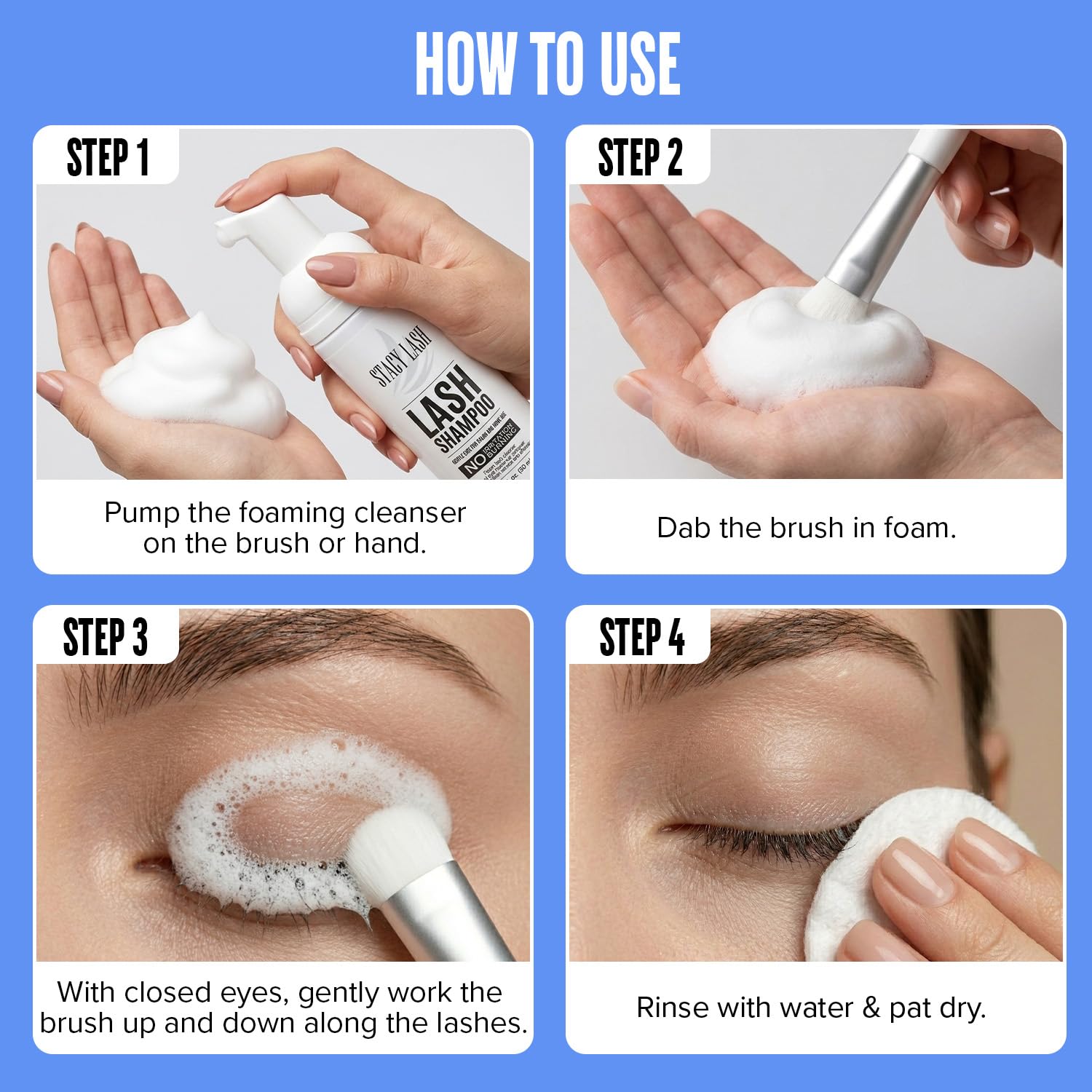 Eyelash Extension Shampoo + Brush / 3.38 fl.oz / 100ml / Korean Makeup Remover/Eyelid Foaming Cleanser/Wash for