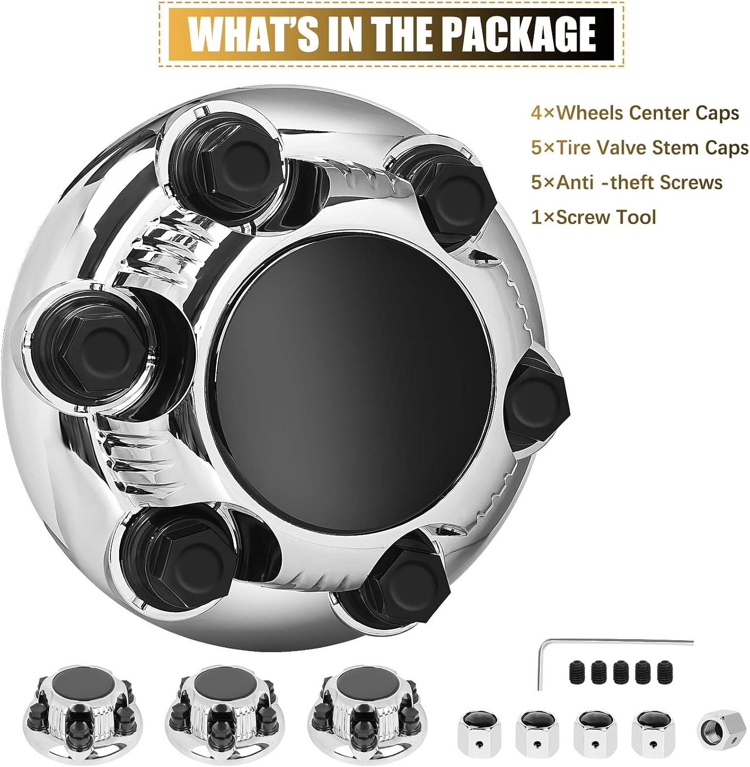 Set of 4 Wheel Center Caps 6 Lug, Chrome Hub Caps Direct Fit Replacement for 17" Wheels, Compatible with 2005-2013