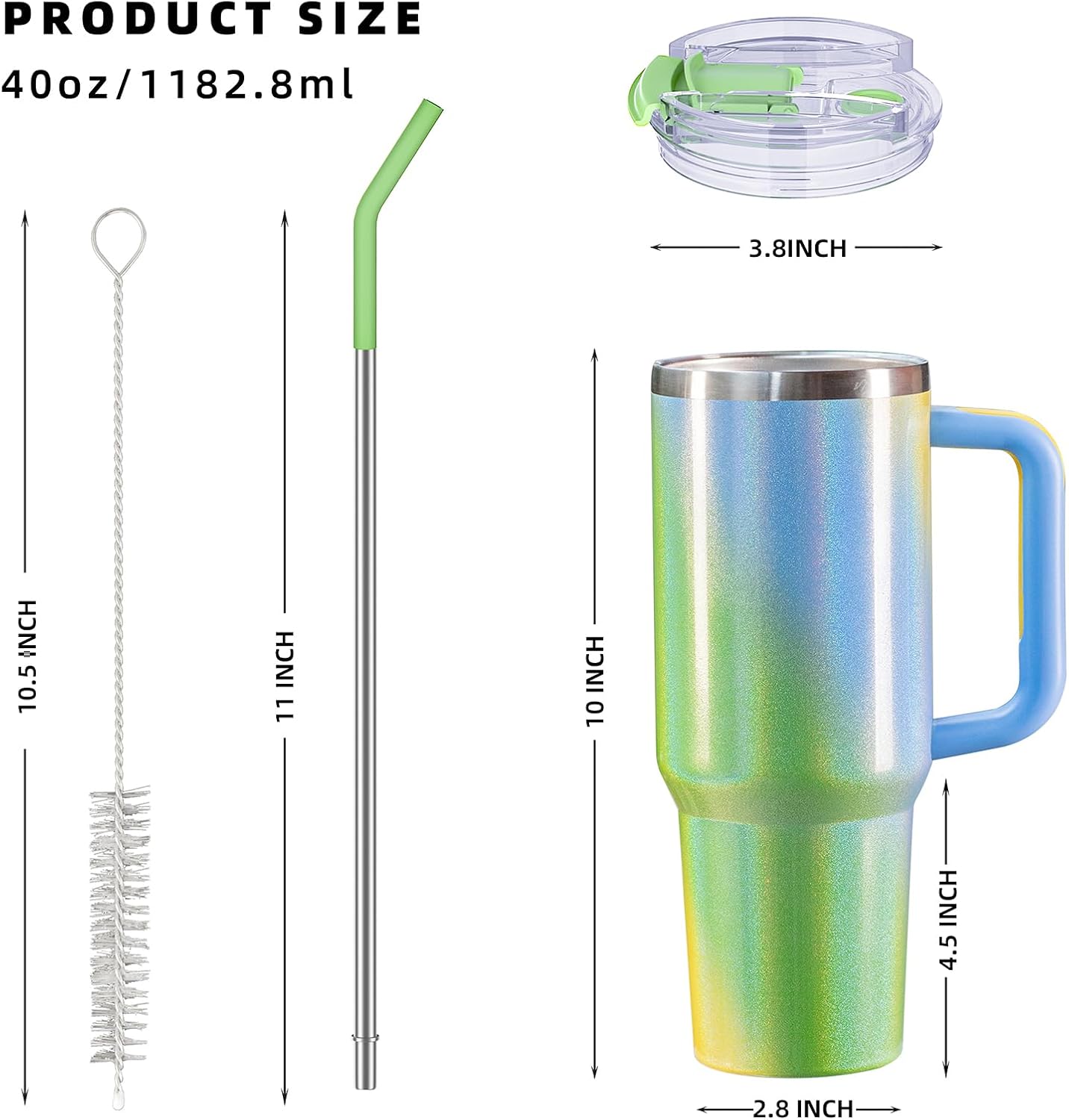 40 oz tumbler with handle and straw,Double Wall Vacuum Reusable Stainless Steel Insulated Water Bottle,With Leak