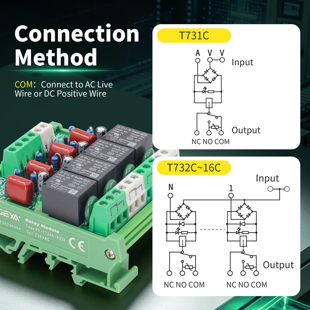 4 Channel Relay Module 1 SPDT DIN Rail Mount 12V DC/AC Interface Relay Module(FY-T734-12VACDC)