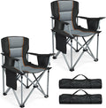 Camping Chairs, 2 Pack Oversized Heavy Duty Fully Padded Folding Chairs | with Cup Holder, Cooler Bag and Side