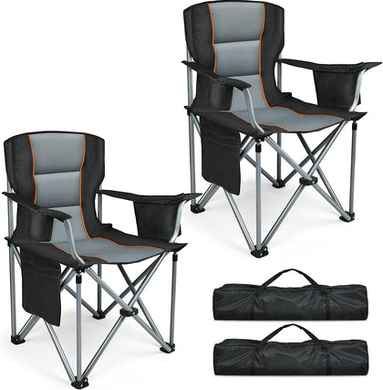 Camping Chairs, 2 Pack Oversized Heavy Duty Fully Padded Folding Chairs | with Cup Holder, Cooler Bag and Side