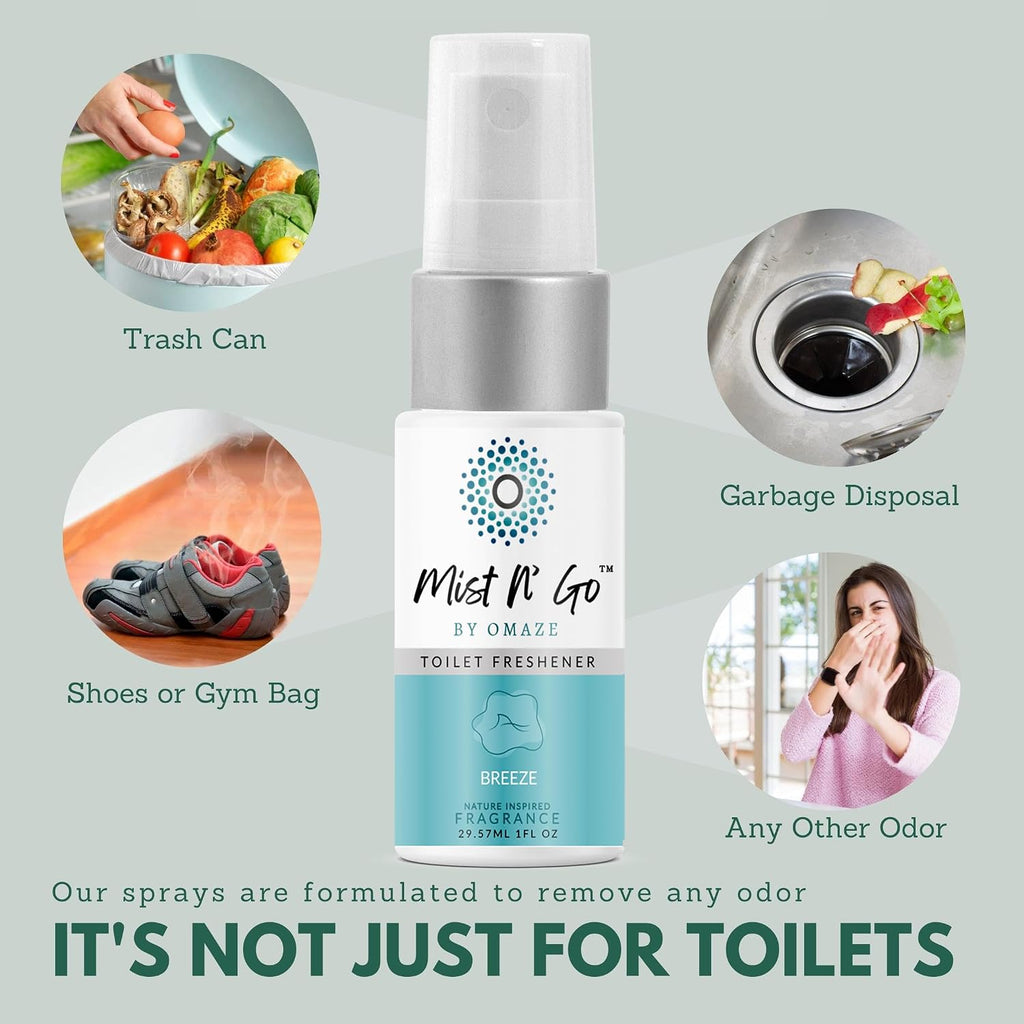 Mist N’ Go by Omaze Travel Bathroom Spray for Toilet Spray Odor Eliminator - Travel Toilet Spray for Bathroom Air