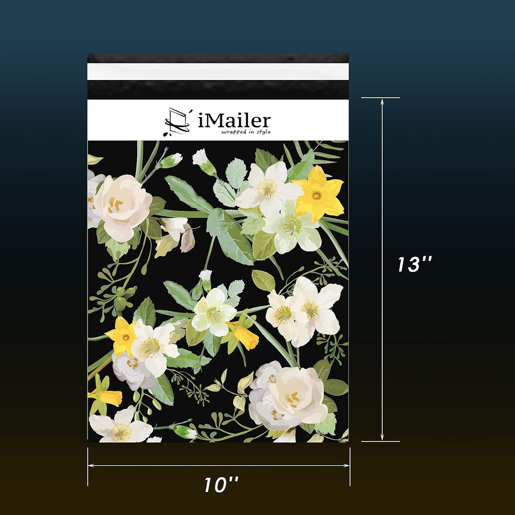 10" x 13"(100 pcs) Poly Mailer Mailing Black Flower Envelope