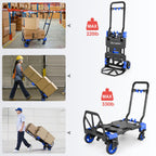 2-in-1 Foldable Hand Truck Dolly, 330lb Cart with Folding Basket, Blue