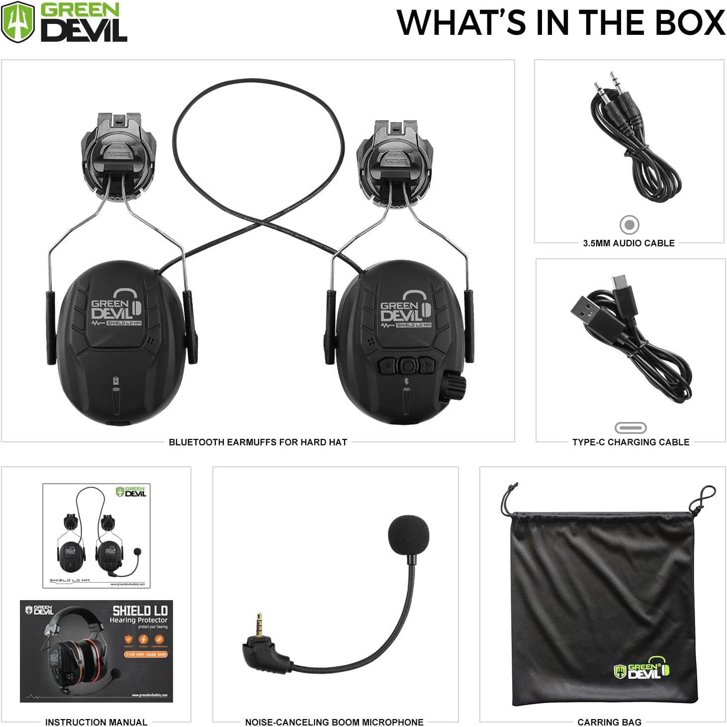 Bluetooth Hearing Protection Ear Muffs For Safety Helmet Hard Hat Mounted Attachment