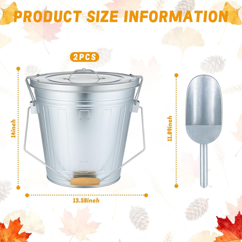 2 Pcs 4.5 Gallon Bird Seed Containers Storage Galvanized Steel Metal Food and Seed Locking Bucket Bin with Scoop