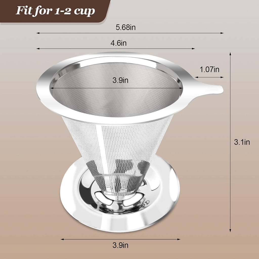 Pour Over Coffee Dripper, Slow Drip Paperless Coffee Filter, Pour Over Coffee Maker for 1-2Cups Brew, Double Mesh
