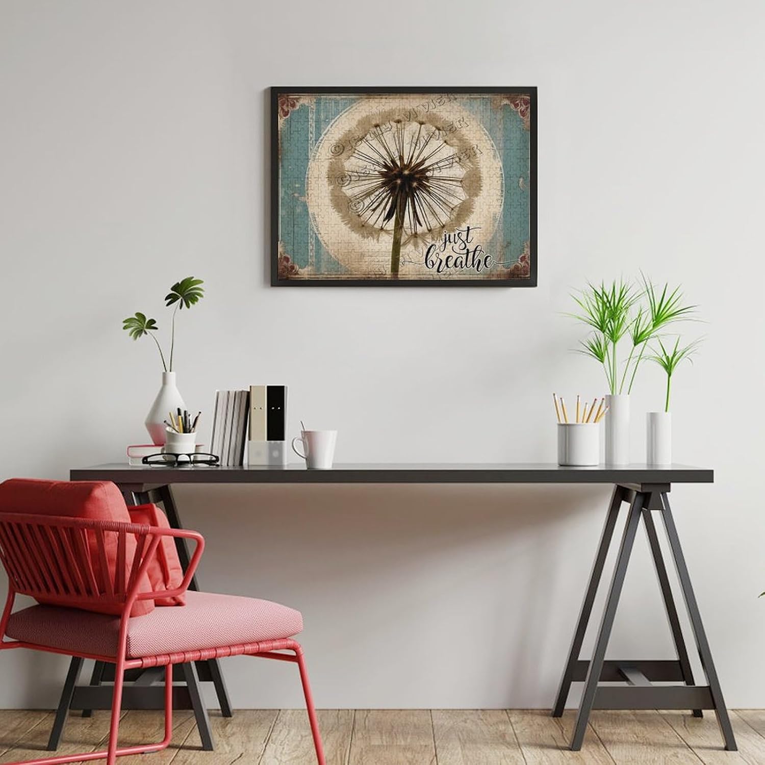 Dandelion Just Breathe 500 Piece Puzzles for Adults Wooden Wall Art Decorative Sign for Bedroom Living Room Kitchen
