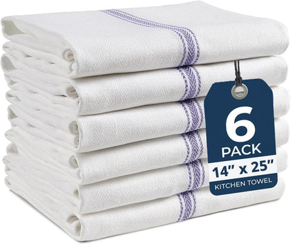 Kitchen Towels, 6 Pack 14"x25" Dish Drying Towels, 100% Cotton Tea Towel with Hanging Loop, Reusable Napkin, Durable