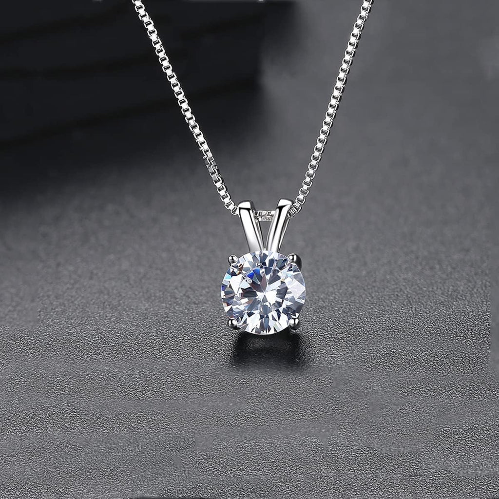 Dainty Solitaire Necklaces Stud Earrings Set For Women,White Gold Plated Simple Prom Jewelry Set Cubic Zirconia