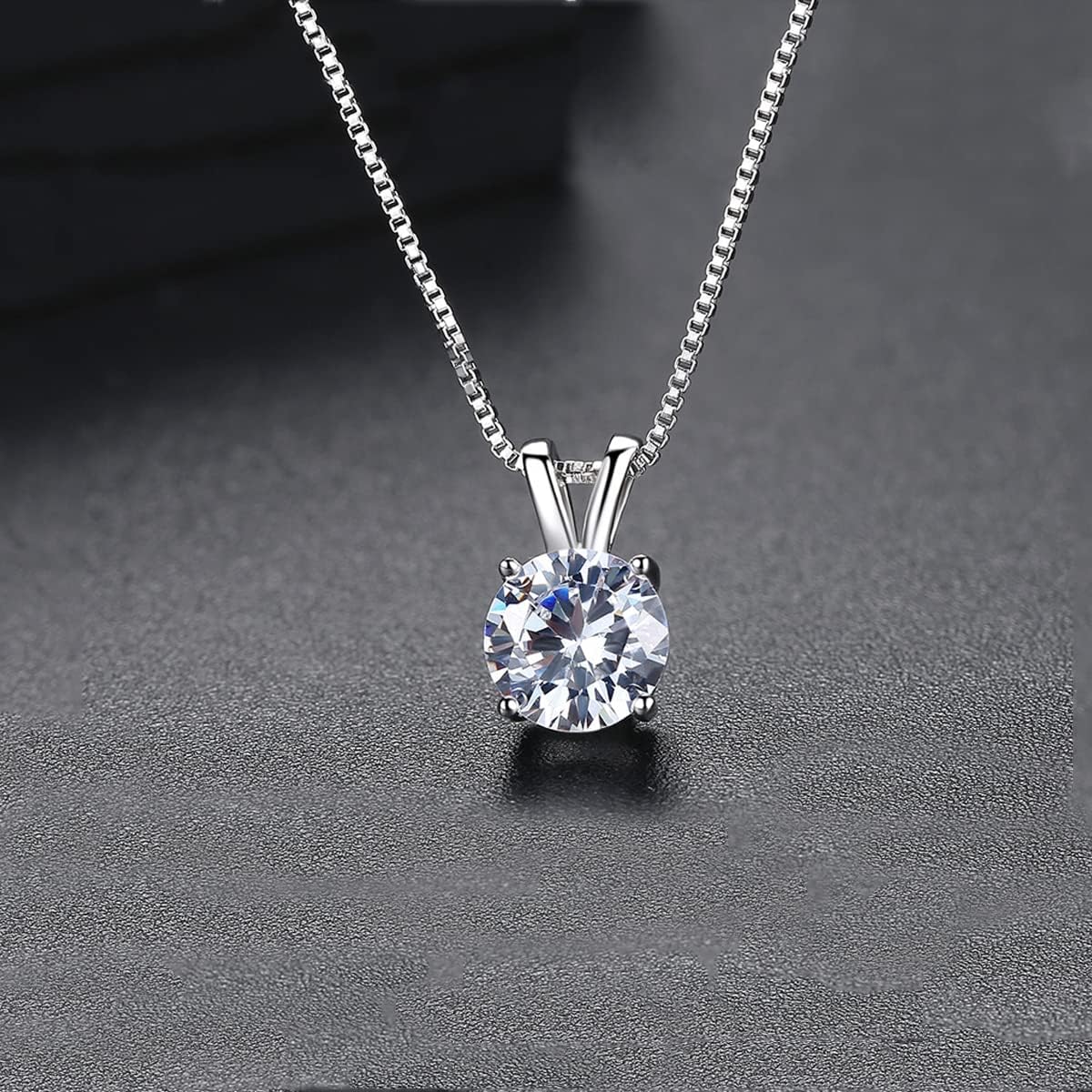 Dainty Solitaire Necklaces Stud Earrings Set For Women,White Gold Plated Simple Prom Jewelry Set Cubic Zirconia