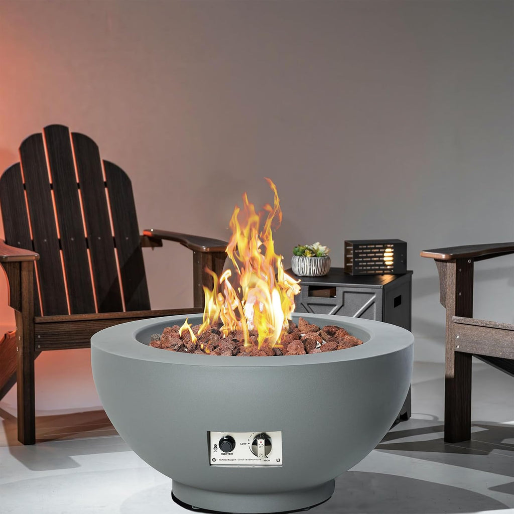 28-Inch Fire Table, 55,000 BTU Outdoor Propane Fire Pit, Patio Round Fire Bowl Gas Firepit with Lid, Lava Rocks