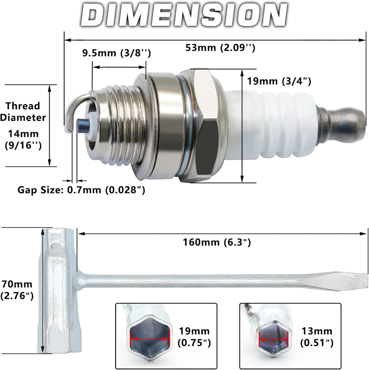 3pcs BPMR7A L7T Spark Plugs with 13 by 19 mm Chainsaw Scrench