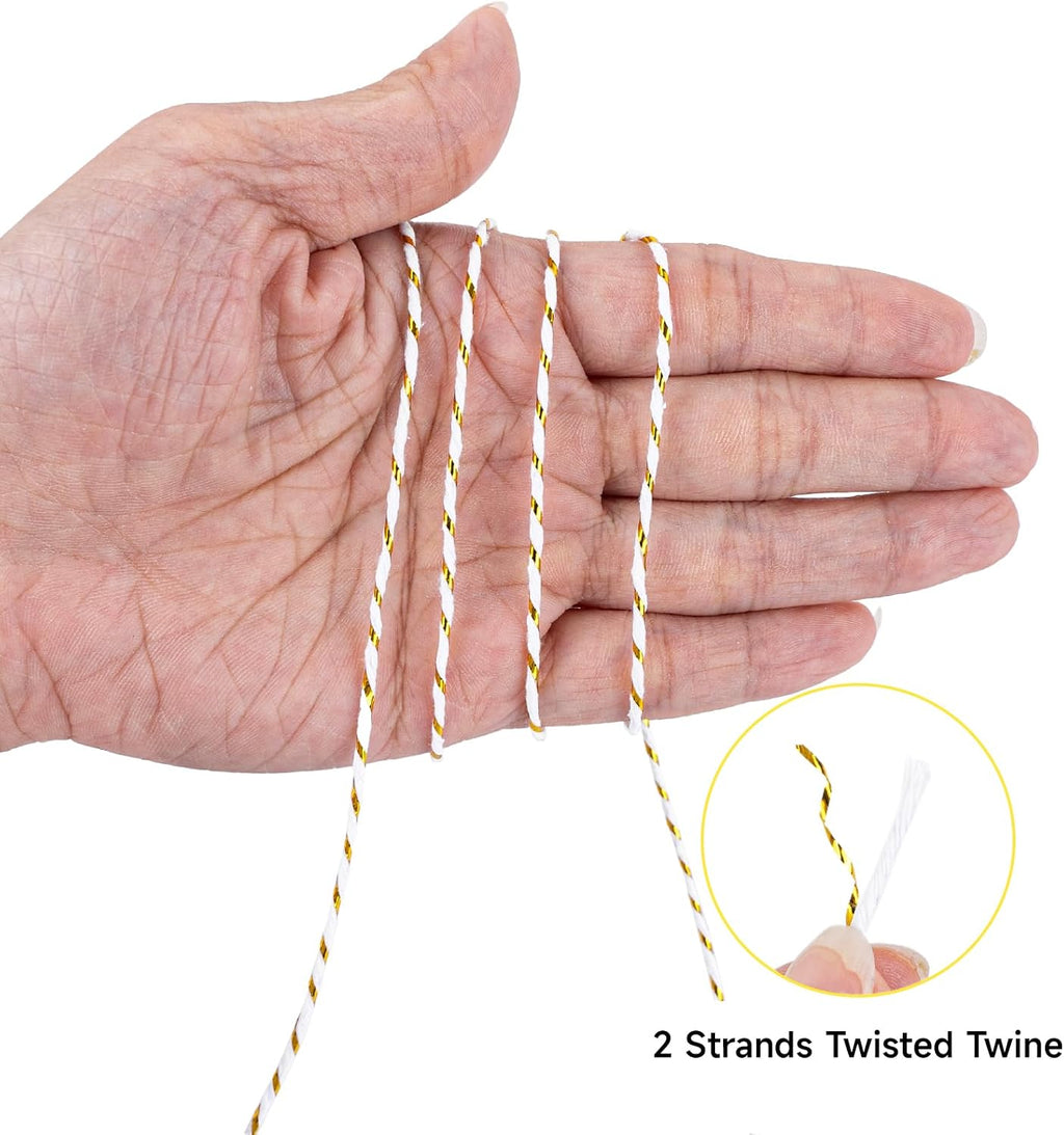 White Gold String 2MM, 328ft Bakers Twine for Gift Wrapping