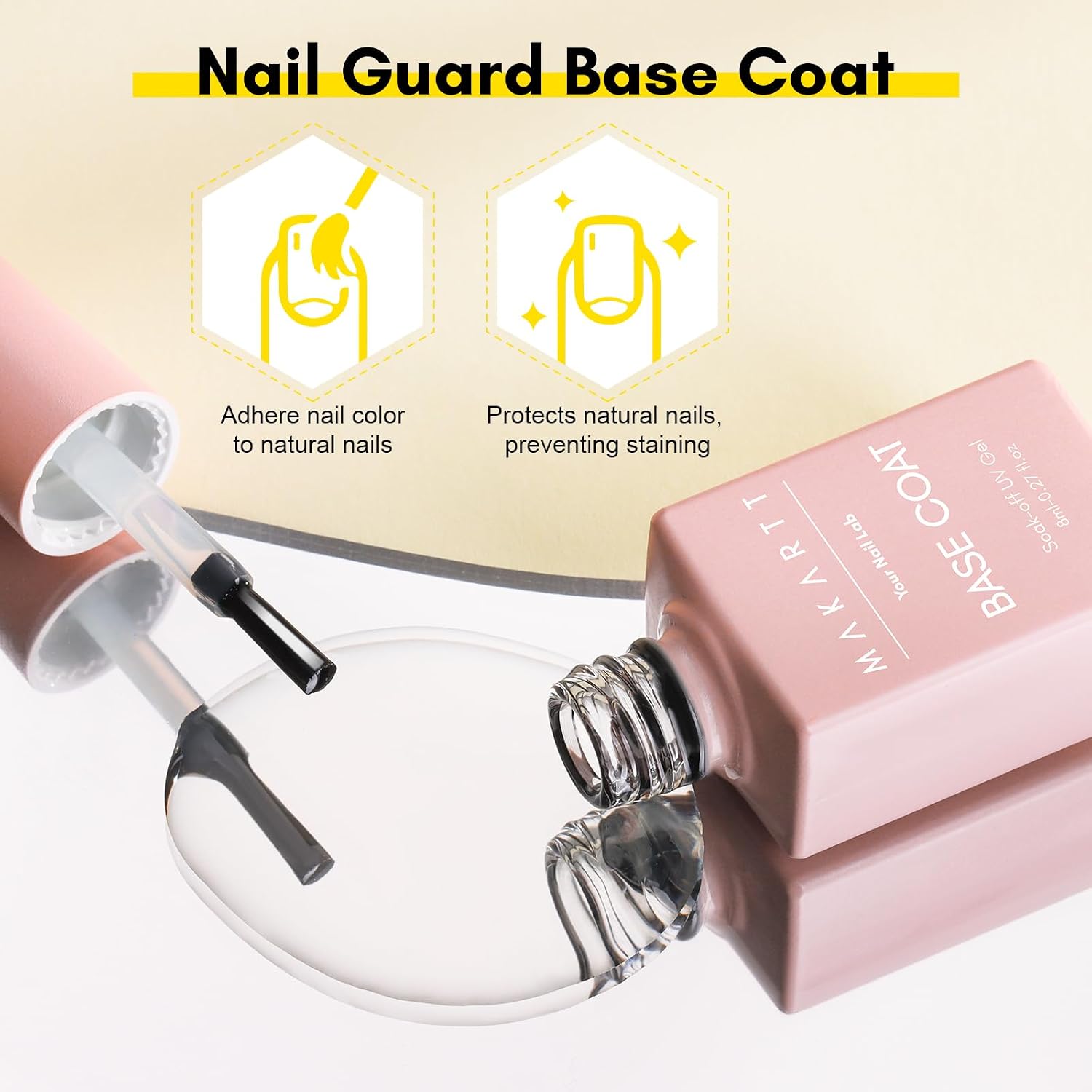 Gel Top Coat and Base Coat Set: 2 PCS No Wipe Clear Gloss Shiny | Clear, Stain Resistant, UV Top Coat Nail Polish for