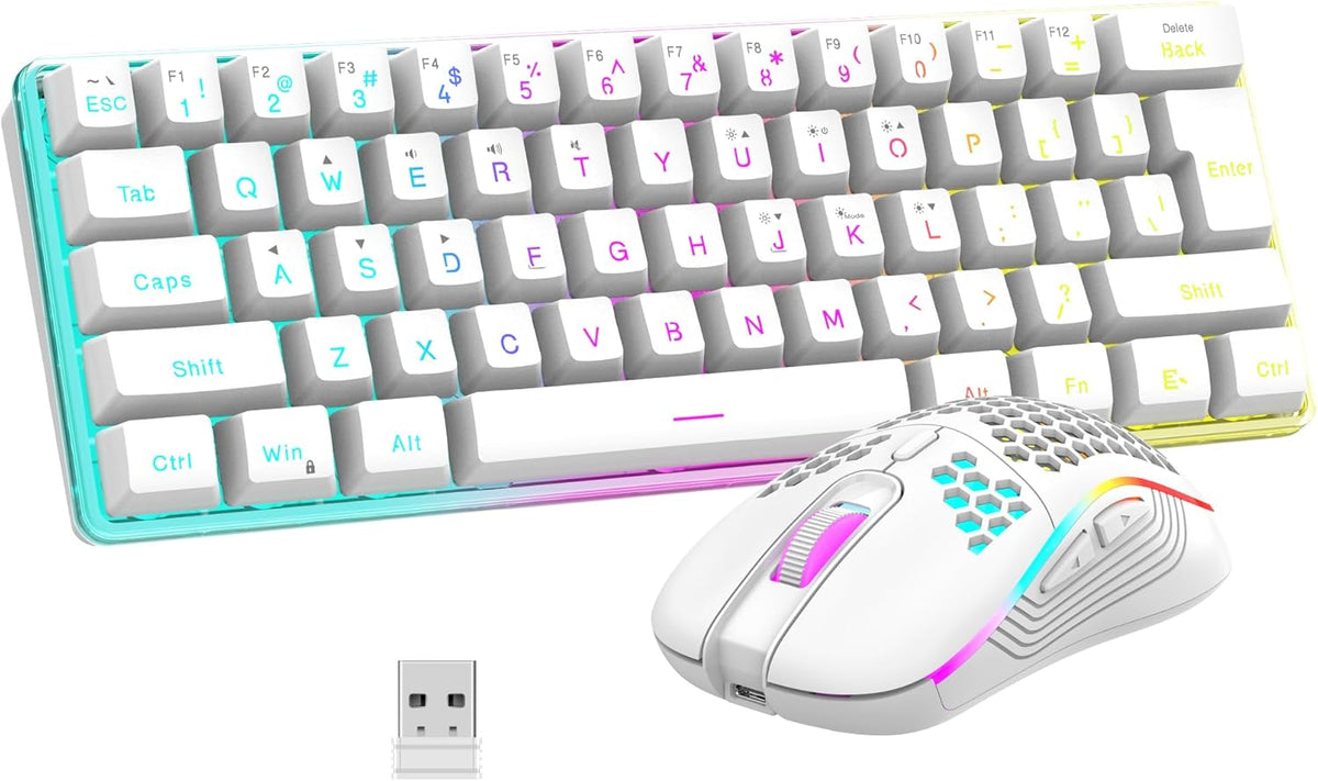 60% Wireless Gaming Keyboard and Mouse Combo, 2500mAh Rechargeable Battery, Ultra-Compact Small RGB Mechanical Feel