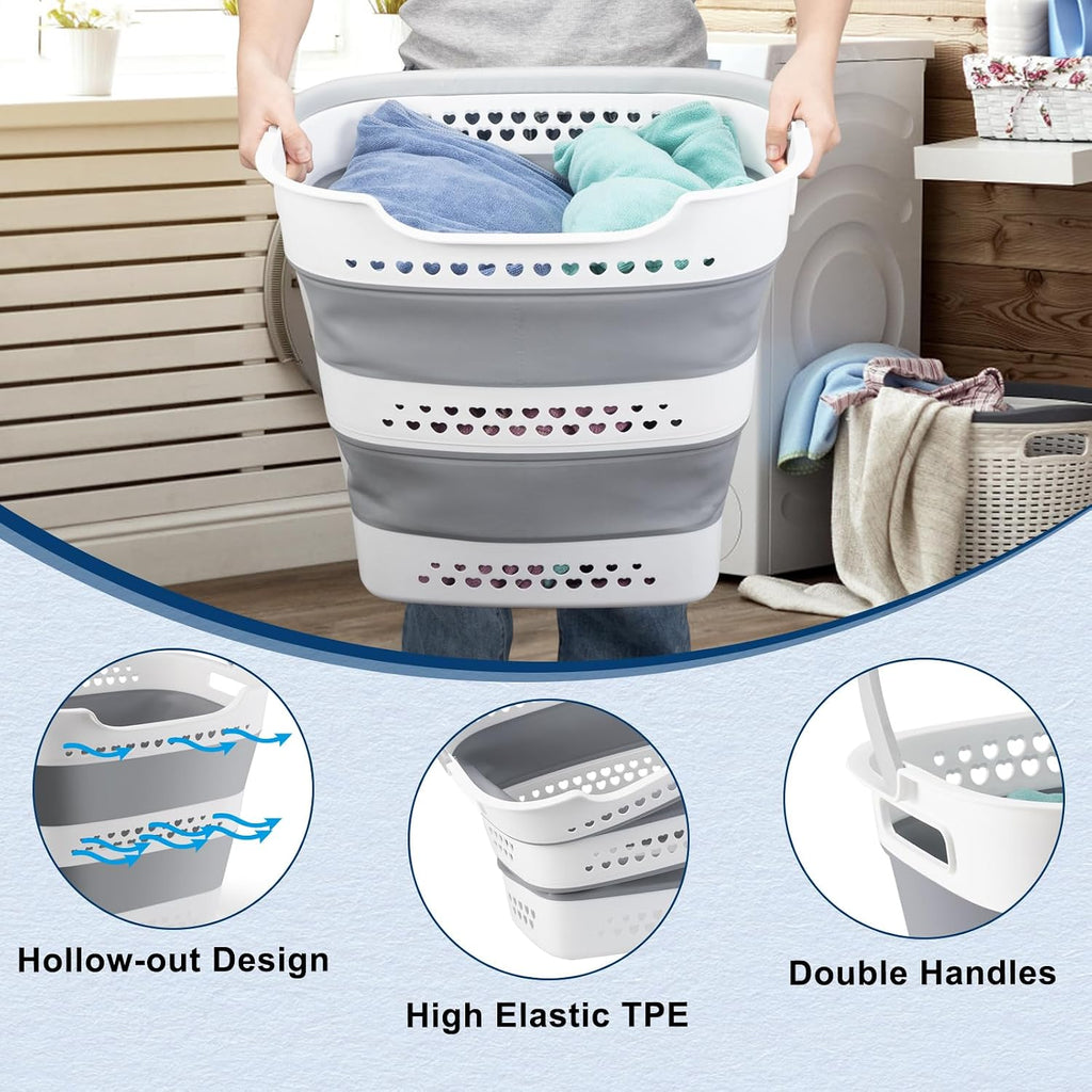 Collapsible Laundry Basket 42L Foldable Pop-Up Clothes Hamper for Dorm | Plastic Pop Up Laundry Hamper with Handle
