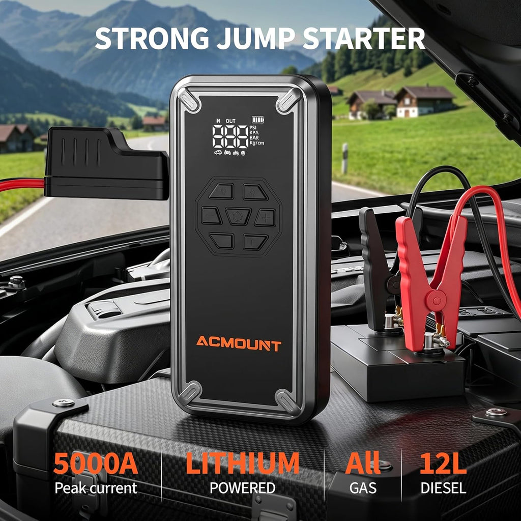 W160 Jump Starter with Air Compressor, 5000A Portable Car Jump Starter 150PSI Tire Inflator/Air Pump, 12V Battery(Up