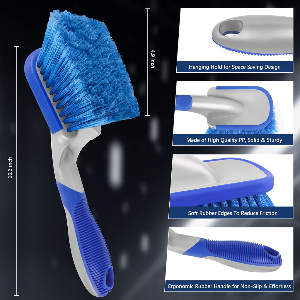 Car Wash Brush 10 Inch, Car Tire & Wheel Brush for Cleaning Wheels & Rim | Soft Bristle Car Wheel Cleaner Brush, Car