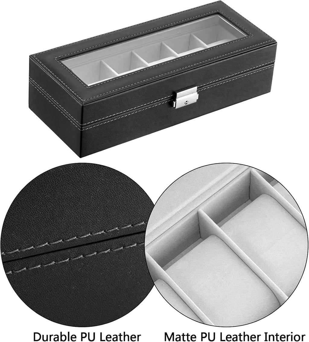 Watch Box for Men,Organizer 6 Slot Watch Display Case,Men Jewelry Box Storage Case,Lined with Soft Velvet and Holder