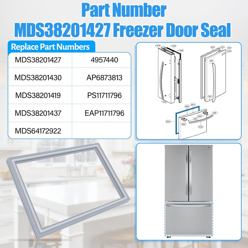 UPGRADED MDS38201427 Freezer Door Gasket Compatible with LG Freezer Door Seal Replacement MDS38201419 MDS38201437 MDS64172922 Freezer Seal Replacement For Kenmore LFCC22426S Refrigerator Door Seal