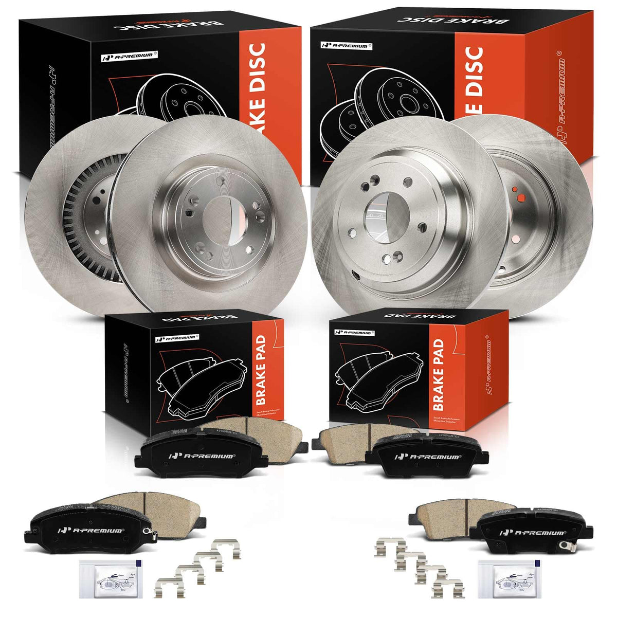 A-Premium Front Vented and Rear Solid Brake Rotors and Ceramic Pads Kit