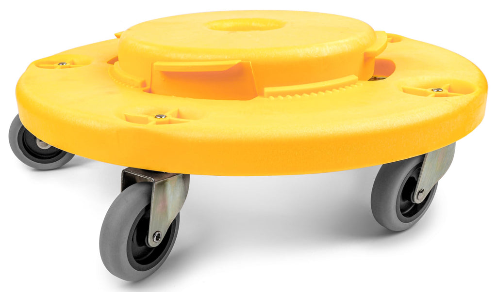 18‑Inch Trash Can Dolly with 5 Swivel Casters High‑Visibility Yellow Rolling Base with Multi Size Compatibility for