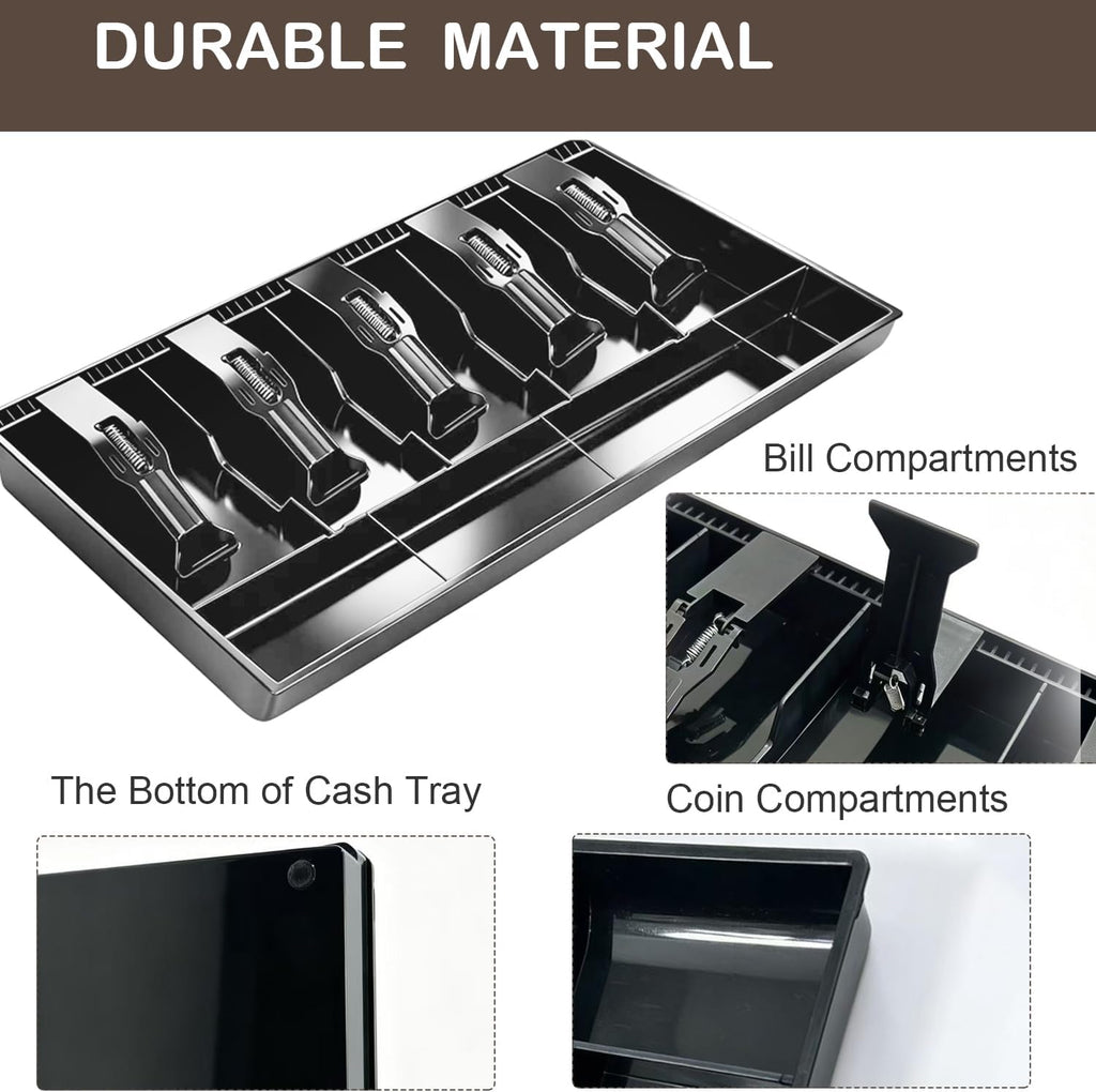 Cash Register Drawer for Money Storage, Cash Tray with 5 Bill/4 Coin Compartments for Supermarkets, Shops, Hotels