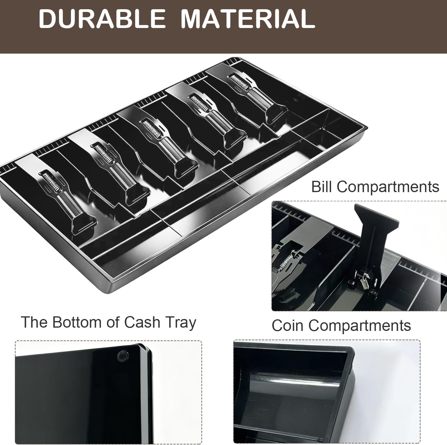 Cash Register Drawer for Money Storage, Cash Tray with 5 Bill/4 Coin Compartments for Supermarkets, Shops, Hotels