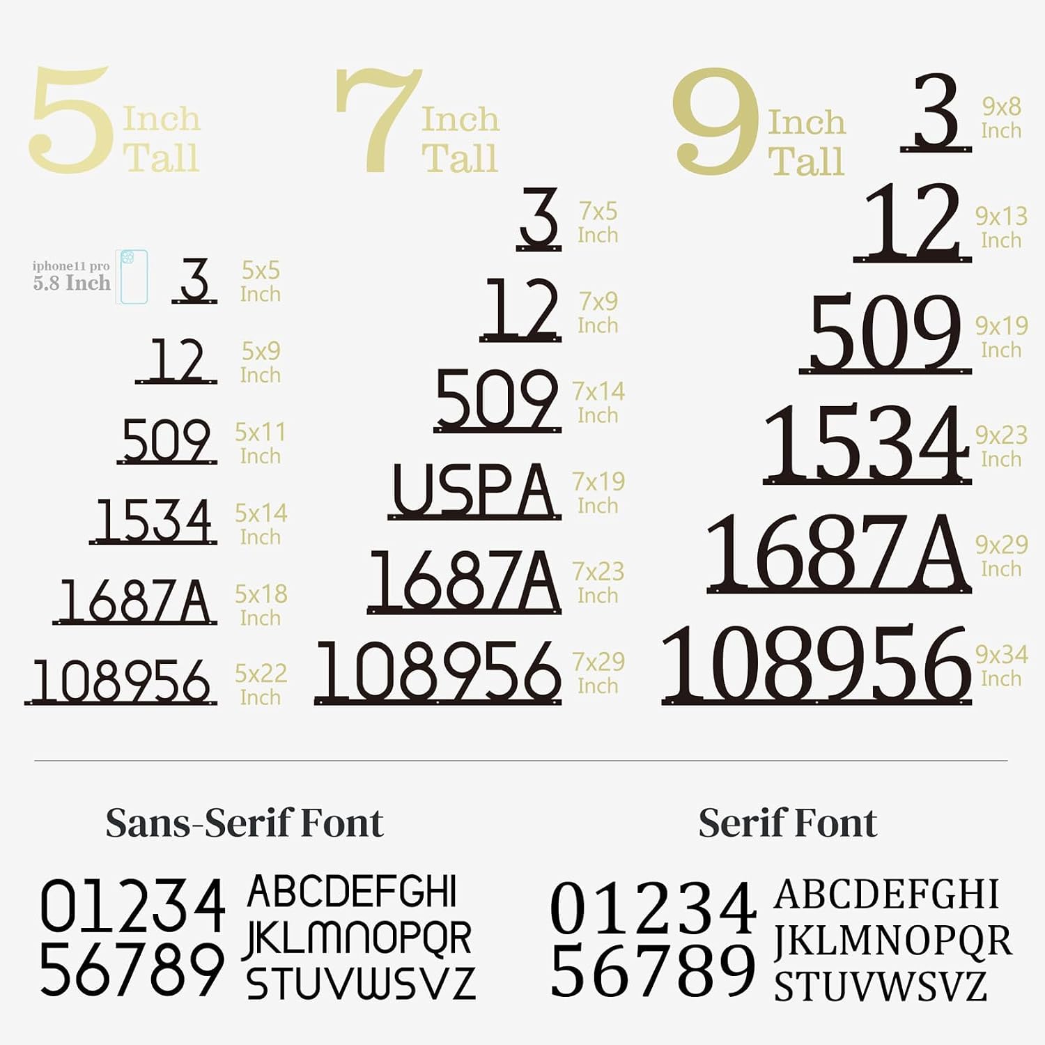 Modern House Numbers for Outside Personalized, Custom Metal Address Siqns for Houses, 5-9 Inch Large Number Address