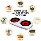 Double Burner Hot Plate Electric, 1800W Portable Electric Cooktop Burner with 7.9 Inch Crystallite Ceramic Glass